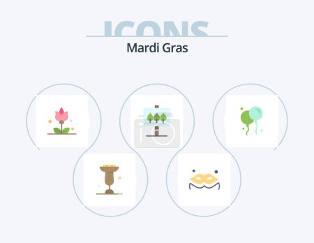 Téléchargez les illustrations : Mardi Gras Flat Icon Pack 5 Icon Design. . ireland. flowers. fly. easter - en licence libre de droit