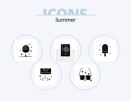 Téléchargez les illustrations : Summer Glyph Icon Pack 5 Icon Design. summer. holiday. sun. summer. glass - en licence libre de droit