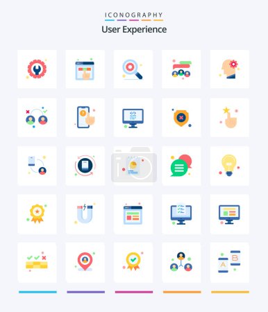 Téléchargez les illustrations : Creative User Experience 25 Flat icon pack  Such As brain. social media. ux. people. settings - en licence libre de droit