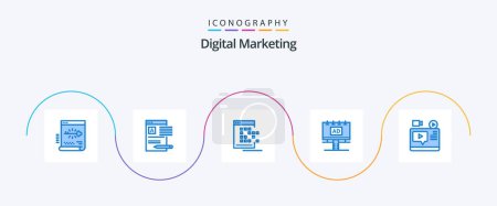 Illustration for Digital Marketing Blue 5 Icon Pack Including banner. ad. web. record. network - Royalty Free Image