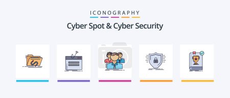Téléchargez les illustrations : Cyber Spot And Cyber Security Line Filled 5 Icon Pack Including monitoring. access. judge. virus. attack. Creative Icons Design - en licence libre de droit