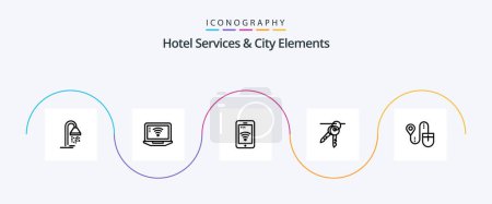 Illustration for Hotel Services And City Elements Line 5 Icon Pack Including location. keys. mobile . room. hotel - Royalty Free Image