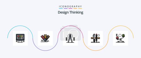 Ilustración de Design Thinking Line Filled Flat 5 Icon Pack Including pencil. stationary. pms. draw. tool - Imagen libre de derechos