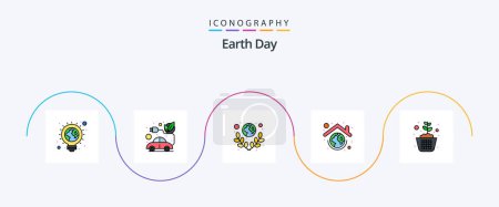 Téléchargez les illustrations : Earth Day Line Filled Flat 5 Icon Pack Including green. protection. green. earth. save - en licence libre de droit