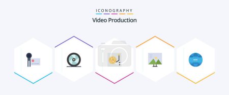 Illustration for Video Production 25 Flat icon pack including modify photographs. altering image. superhero. disk - Royalty Free Image