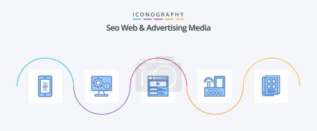 Téléchargez les illustrations : Seo Web And Advertising Media Blue 5 Icon Pack Including signal. router. setting. website. video p - en licence libre de droit