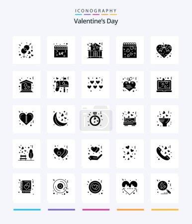 Téléchargez les illustrations : Creative Valentines Day 25 Glyph Solid Black icon pack  Such As love. romance. family. love. calendar - en licence libre de droit