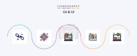 Téléchargez les illustrations : Ux And Ui Line Filled Flat 5 Icon Pack Including laptop. computer. development. prototyping. design - en licence libre de droit