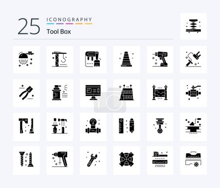Téléchargez les illustrations : Tools 25 Solid Glyph icon pack including instrument. construction. brush. vlc. construction - en licence libre de droit