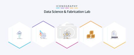 Illustration for Data Science And Fabrication Lab 25 Flat icon pack including stackd. arrange. regularities. science. information - Royalty Free Image