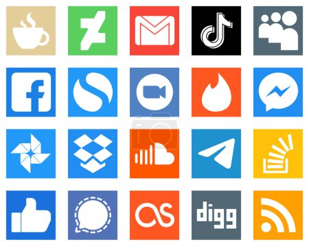 Ilustración de 20 Modern Social Media Icons such as zoom; douyin; fb and myspace icons. Eye catching and editable - Imagen libre de derechos