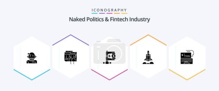 Illustration for Naked Politics And Fintech Industry 25 Glyph icon pack including rocket. unicorn startup. internet. reform. income - Royalty Free Image