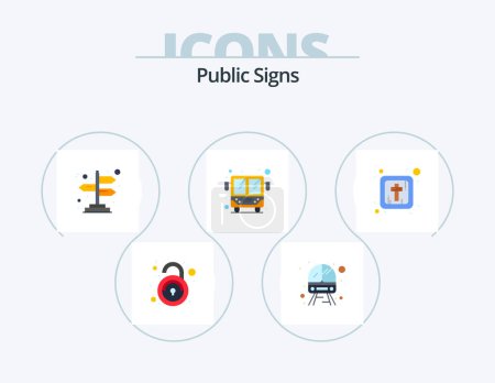 Illustration for Public Signs Flat Icon Pack 5 Icon Design. religious. christianity. arrows. public bus - Royalty Free Image