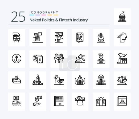 Ilustración de Naked Politics And Fintech Industry 25 Line icon pack including declaration. codex. garbage. book. politics - Imagen libre de derechos