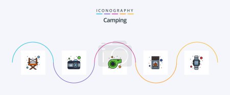 Ilustración de Camping Line Filled Flat 5 Icon Pack Including . watch. whistle. time. stick - Imagen libre de derechos
