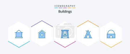 Illustration for Buildings 25 Blue icon pack including . real estate. camp. mosque. historical building - Royalty Free Image