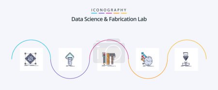 Illustration for Data Science And Fabrication Lab Line Filled Flat 5 Icon Pack Including of. detection. test. pencil. digital - Royalty Free Image