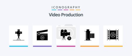 Illustration for Video Production Glyph 5 Icon Pack Including cinema . video. film . movie . film. Creative Icons Design - Royalty Free Image