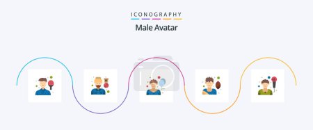 Téléchargez les illustrations : Male Avatar Flat 5 Icon Pack Including singer. artist. man. game. rugby p - en licence libre de droit