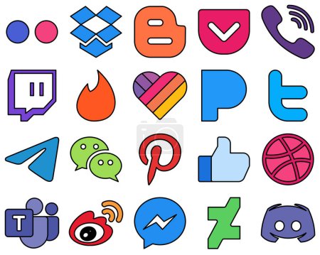 Ilustración de 20 Fully Editable Line Filled Social Media Icons such as telegram. tweet and pandora Fully customizable and simple - Imagen libre de derechos