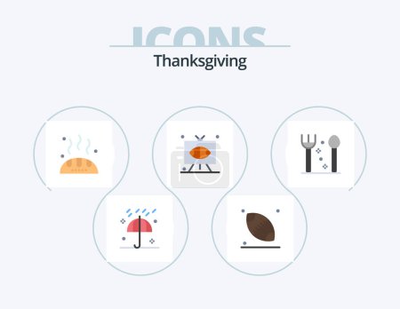 Illustration for Thanks Giving Flat Icon Pack 5 Icon Design. cutlery. sports. bread. rugby. football - Royalty Free Image