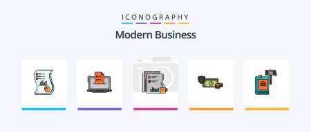 Téléchargez les illustrations : Modern Business Line Filled 5 Icon Pack Including dialog. business. analytics. chat. time. Creative Icons Design - en licence libre de droit