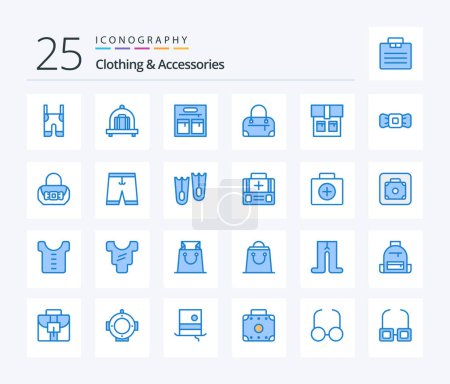 Illustration for Clothing & Accessories 25 Blue Color icon pack including clothe. purse. fashion. fashion. tie - Royalty Free Image
