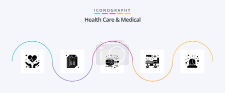 Téléchargez les illustrations : Health Care And Medical Glyph 5 Icon Pack Including . emergency. helicopter. alarm. medical - en licence libre de droit