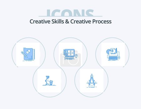 Téléchargez les illustrations : Creative Skills And Creative Process Blue Icon Pack 5 Icon Design. tool. design. compass. geometry. design - en licence libre de droit
