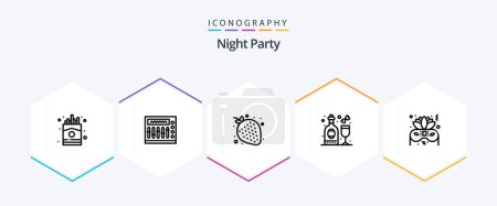 Illustration for Night Party 25 Line icon pack including night. wine. fruit. party. celebration - Royalty Free Image