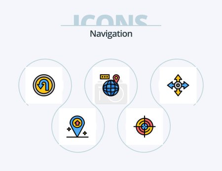 Ilustración de Navigation Line Filled Icon Pack 5 Icon Design. map. direction. lights. compass. globe - Imagen libre de derechos