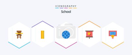 Illustration for School 25 Flat icon pack including certificate. school. world. projector. device - Royalty Free Image