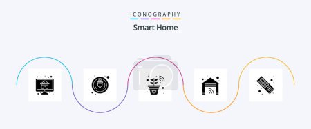 Téléchargez les illustrations : Smart Home Glyph 5 Icon Pack Including remote control. smart. wire. house. garage - en licence libre de droit