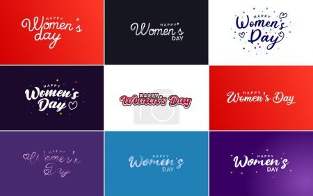 Ilustración de March 8th typographic design set with Happy Women's Day text - Imagen libre de derechos