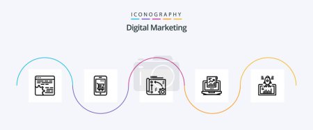 Illustration for Digital Marketing Line 5 Icon Pack Including sales. analytics. shopping. api. setting - Royalty Free Image