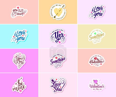 Téléchargez les illustrations : Flowers. Love. and Graphic Stickers for Valentine's Day - en licence libre de droit