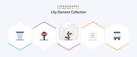 Ilustración de City Element Collection 25 Flat icon pack including transport. bus. board. tower. line - Imagen libre de derechos