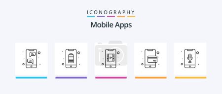 Téléchargez les illustrations : Mobile Apps Line 5 Icon Pack Including photo. mobile. alarm. camera. clock. Creative Icons Design - en licence libre de droit