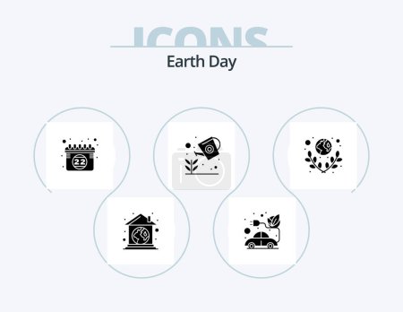 Ilustración de Earth Day Glyph Icon Pack 5 Icon Design. grow. natural. green. leaves. environmental protection - Imagen libre de derechos