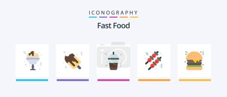 Téléchargez les illustrations : Fast Food Flat 5 Icon Pack Including . food. food. burger. Creative Icons Design - en licence libre de droit
