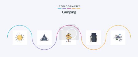 Téléchargez les illustrations : Camping Line Filled Flat 5 Icon Pack Including camping. label. campsite. sign. board - en licence libre de droit