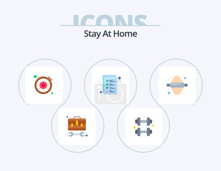 Téléchargez les illustrations : Stay At Home Flat Icon Pack 5 Icon Design. pin. work list. routine gym. work items. needlework - en licence libre de droit