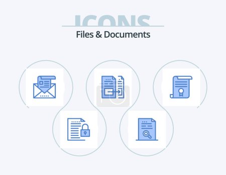 Illustration for Files And Documents Blue Icon Pack 5 Icon Design. document. account. file. letter. email - Royalty Free Image