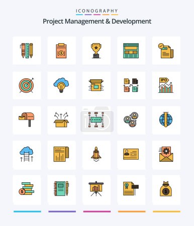 Photo pour Creative Project Management And Development 25 Line FIlled icon pack  Such As online. interface. money. page. reward - image libre de droit