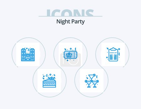 Téléchargez les illustrations : Night Party Blue Icon Pack 5 Icon Design. party. celebration. night. party. celebration - en licence libre de droit
