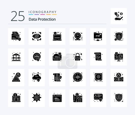 Ilustración de Data Protection 25 Solid Glyph icon pack including security. ftp. security. folder. ip - Imagen libre de derechos