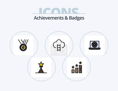 Téléchargez les illustrations : Achievements and Badges Line Filled Icon Pack 5 Icon Design. badges. trophy. aim. success. achievement - en licence libre de droit