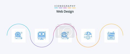 Téléchargez les illustrations : Web Design Blue 5 Icon Pack Including http. development. magnifier. umbrella. insurance - en licence libre de droit