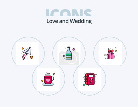 Téléchargez les illustrations : Wedding Line Filled Icon Pack 5 Icon Design. gender. paint. valentine. nail. romance - en licence libre de droit