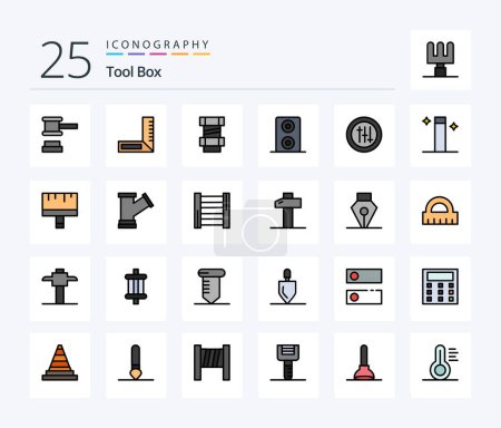 Téléchargez les illustrations : Tools 25 Line Filled icon pack including tools. brush. options. art. wand - en licence libre de droit